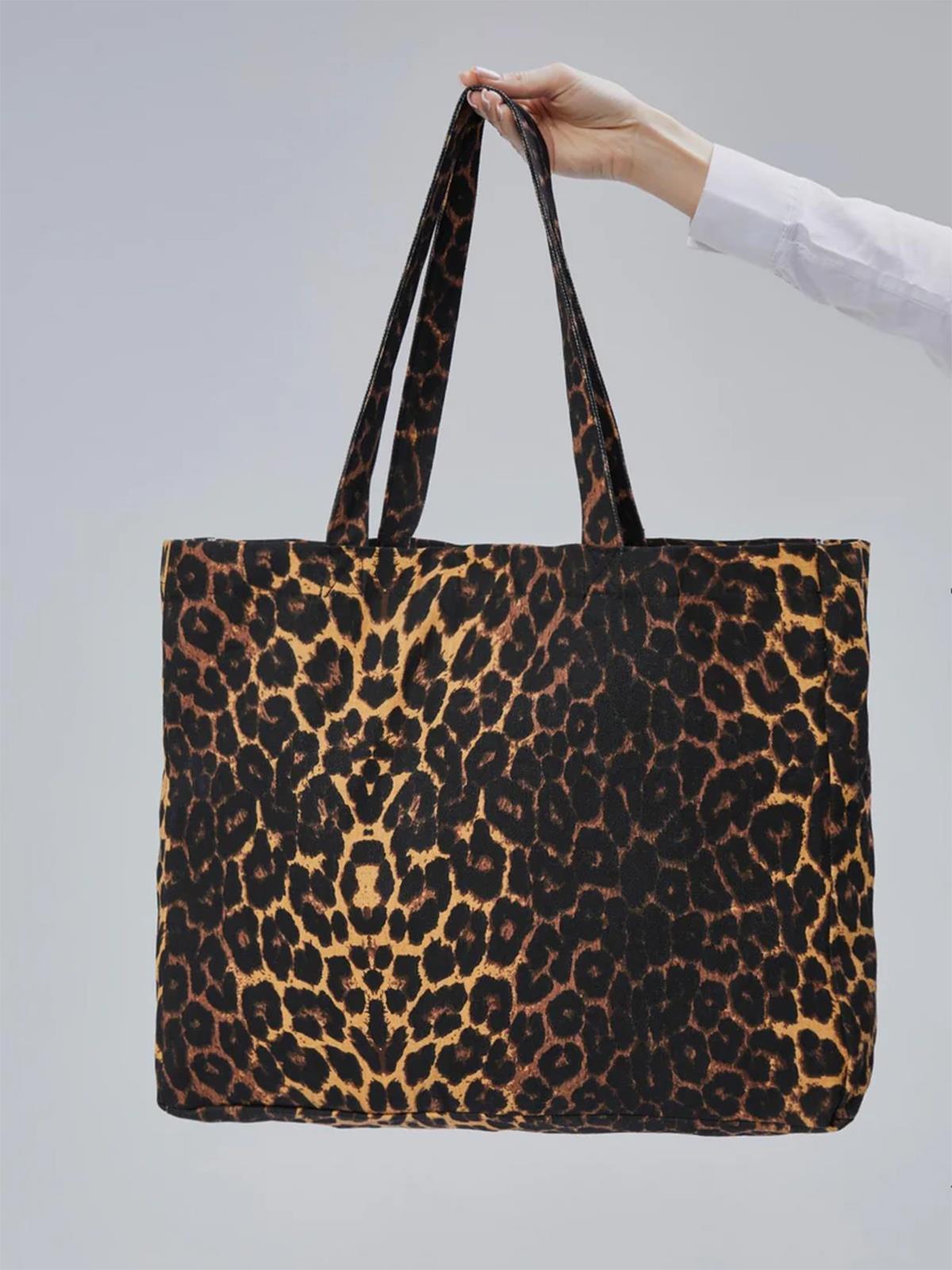 Çınar Bez Çanta Geçişli Leopar Desen Büyük Boy Çanta