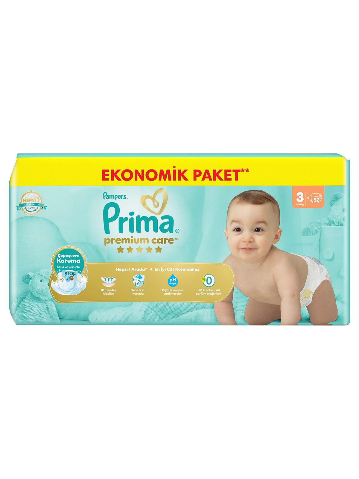 Prima Premium Care 3 Beden 52 Adet Bebek Bezi Ekonomik Paket