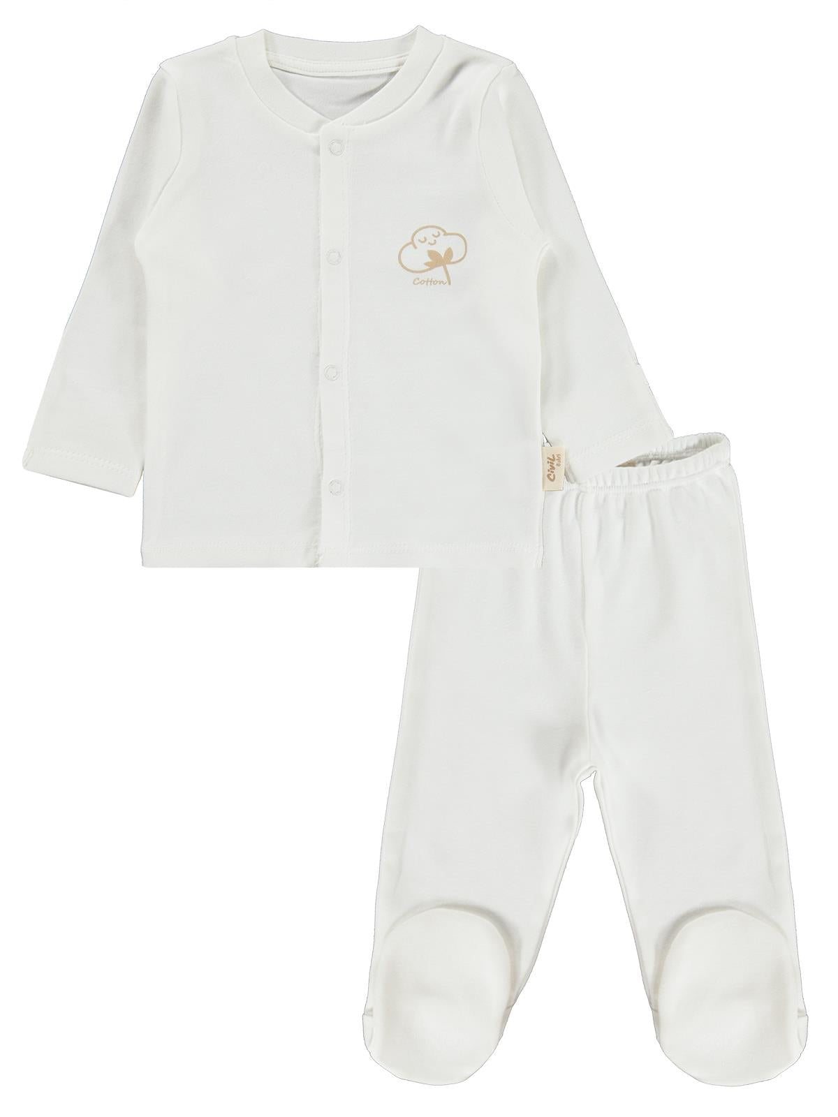 Civil Baby Organik Pamuklu 0-6 Ay Bebe Pijama Takımı - Ekru
