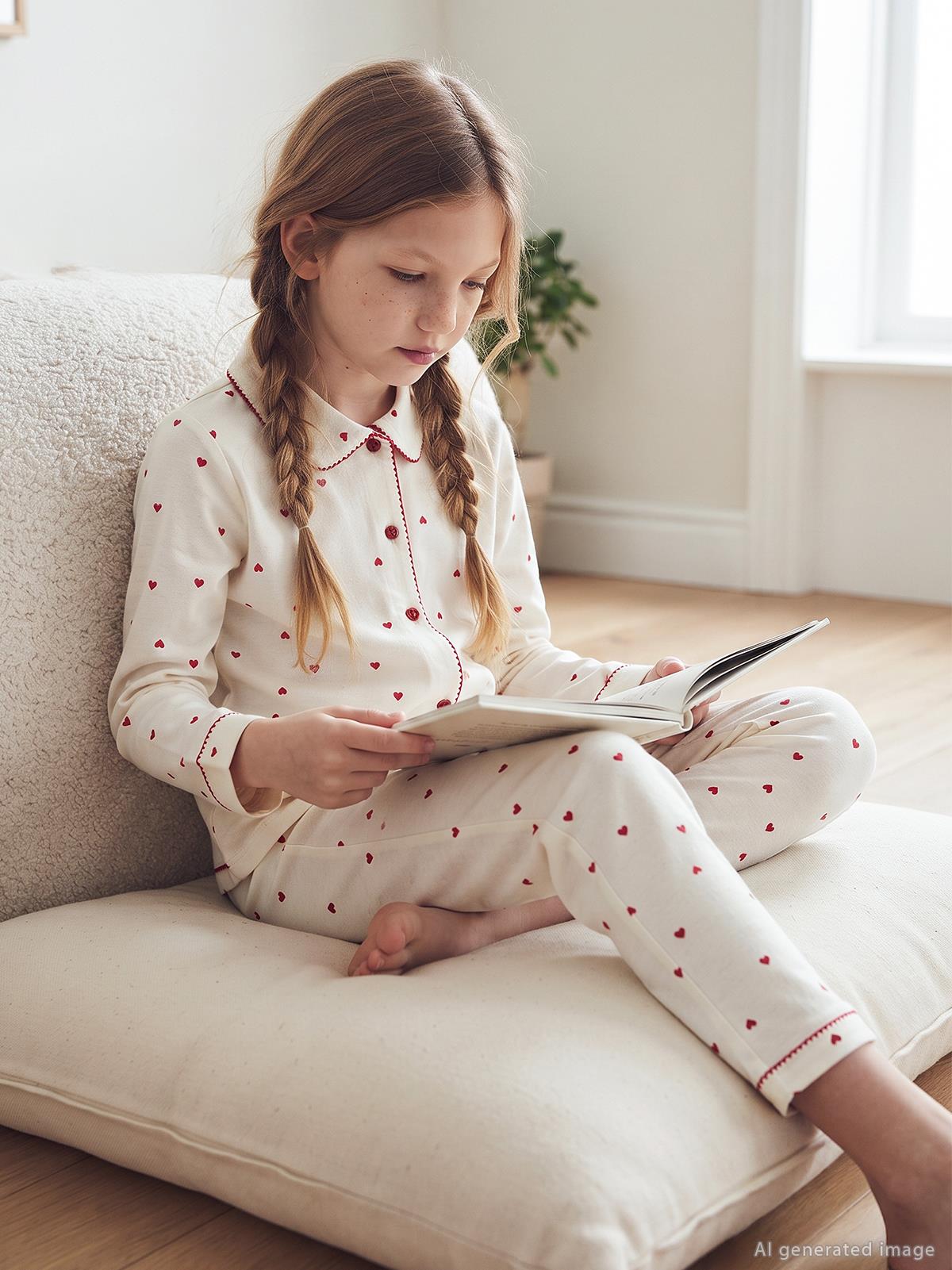 Civil Girls Kız Çocuk Kalpli 10-13 Yaş Pijama Takımı - Ekru