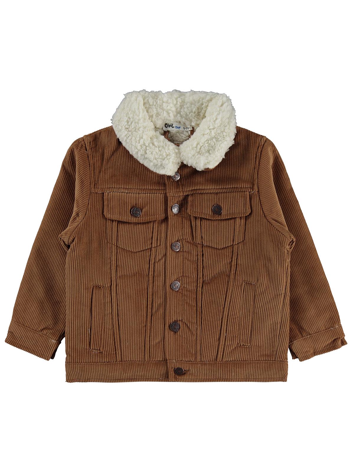 Civil Erkek Çocuk İçi Polarlı Düğmeli Kadife Ceket | Kadife Uzun Kol | Okul Kreş ve Günlük Kullanım - Kahve
