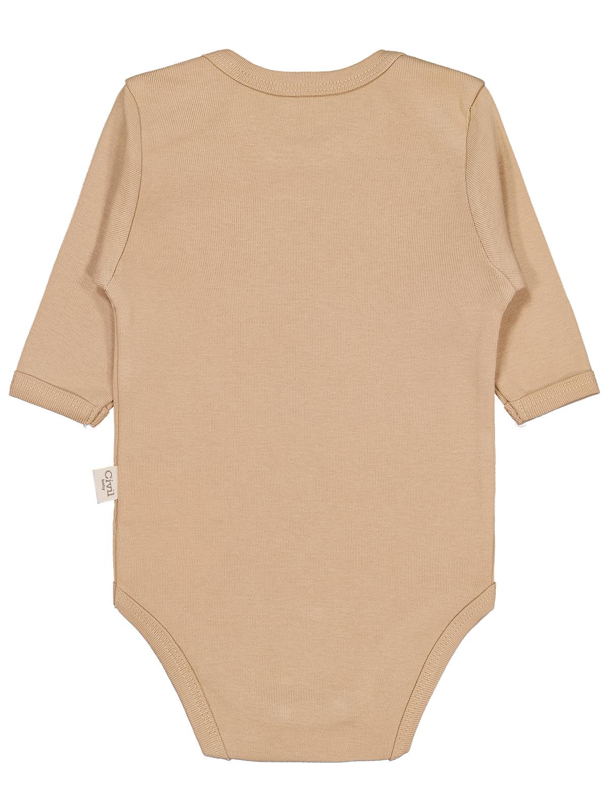 Civil Baby Düz Renkli Uzun Kol Çıtçıtlı Badi - Kahverengi