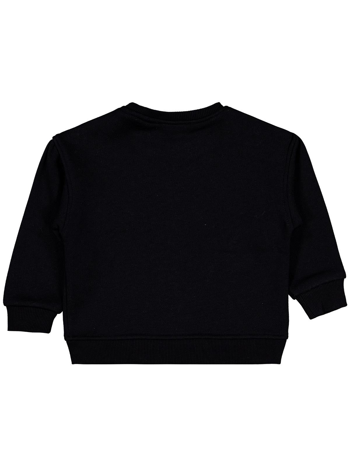 Civil Kız Çocuk Fiyaonklu Sweatshirt | 3 İp Uzun Kol Bisiklet Yaka | Okul Kreş ve Günlük Kullanım - Siyah