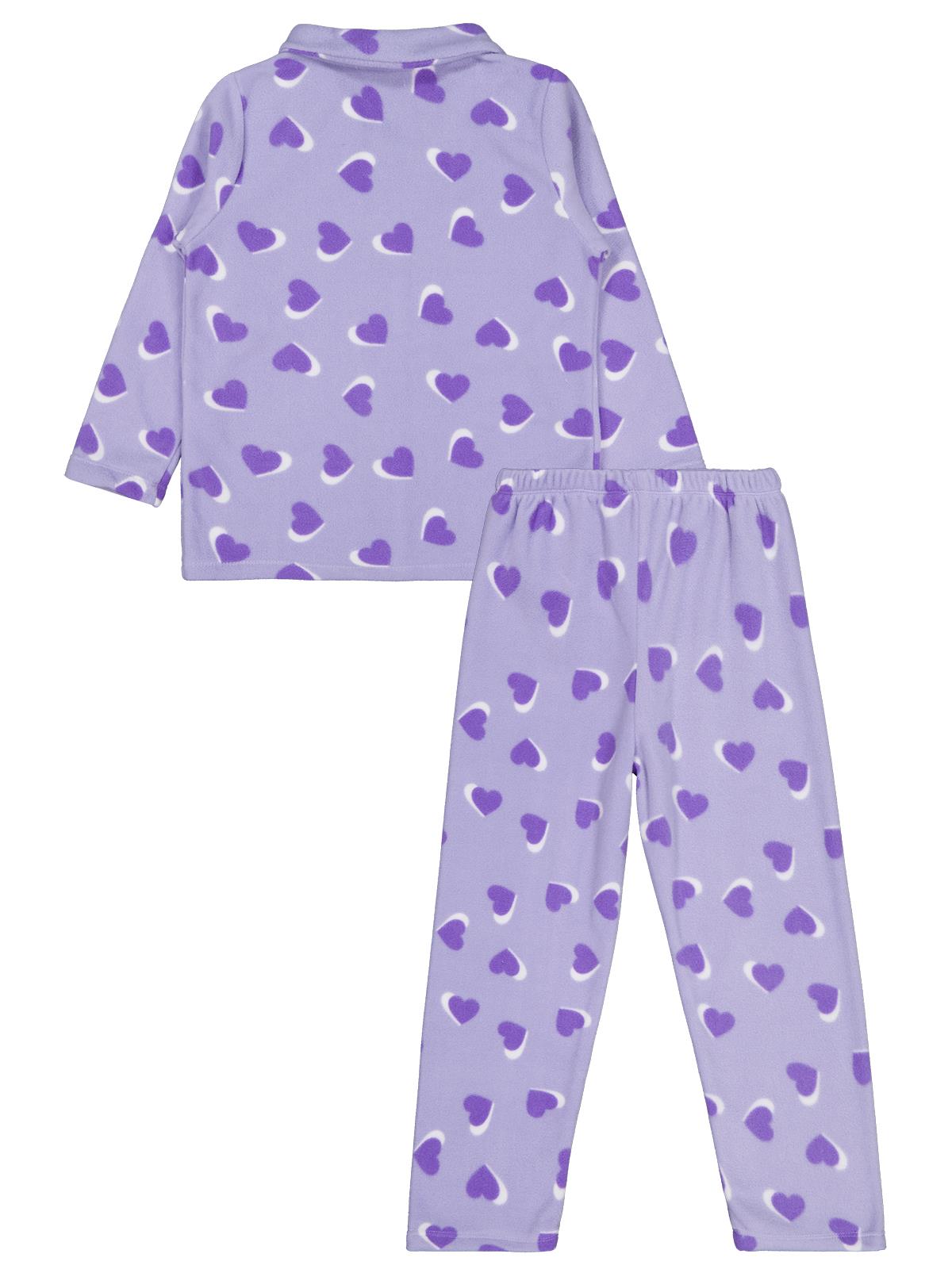 Civil Girls Kız Çocuk Kalp Desenli Pijama Takımı | Polar-Polar Uzun Kol | Okul Kreş ve Günlük Kullanım - Lila