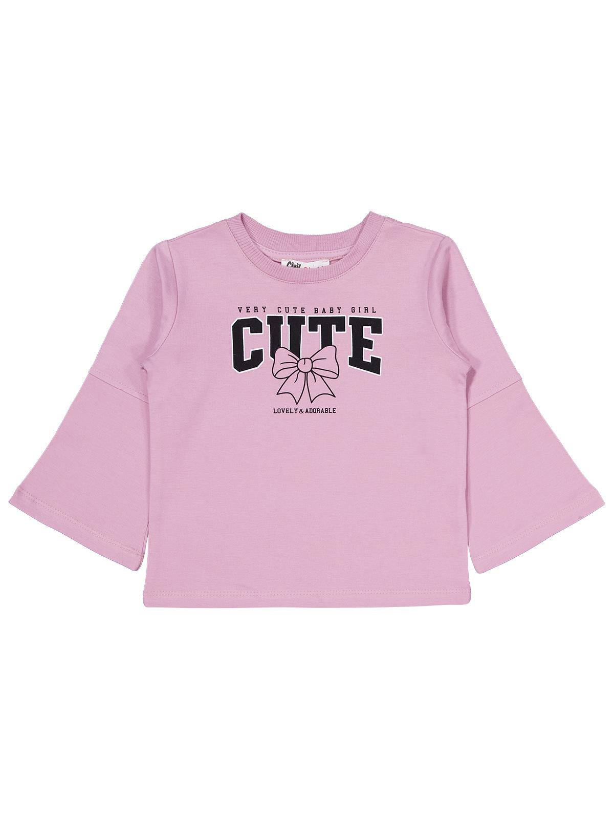 Civil Girls Cute Fiyonk Baskılı 2-5 Yaş Takım - Pembe