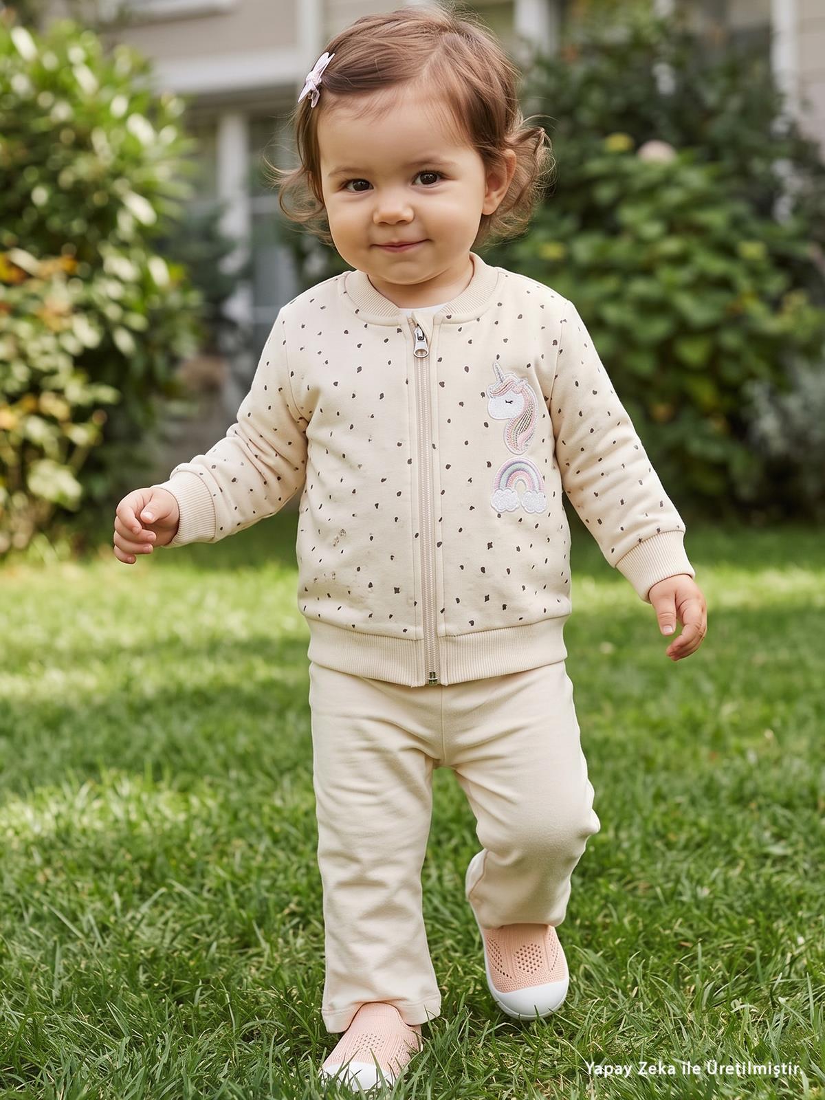 Civil Baby Unicorn Nakışlı Hırkalı 6-18 Ay Takım - Bej