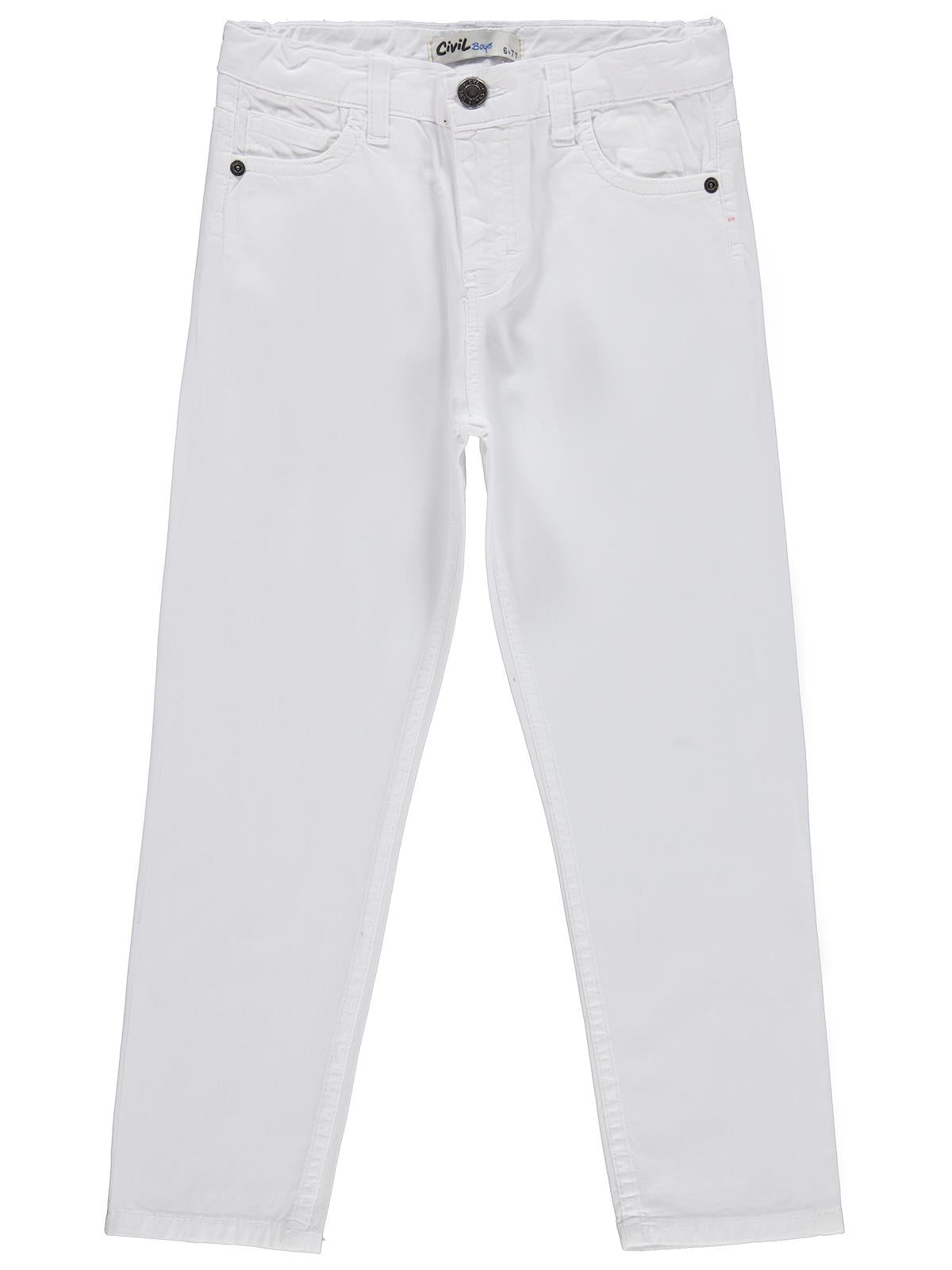 Civil Erkek Çocuk 5 Cep Basic Pantolon | Gabardin | Okul Kreş ve Günlük Kullanım - Beyaz