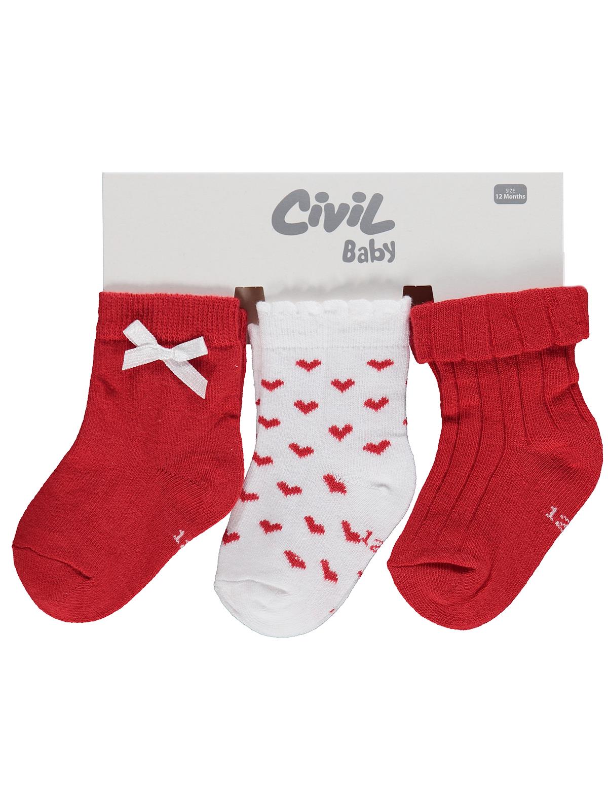 Civil Baby Fiyonk Aksesuarlı 3'lü 6- Bebek Kız Çorap Set