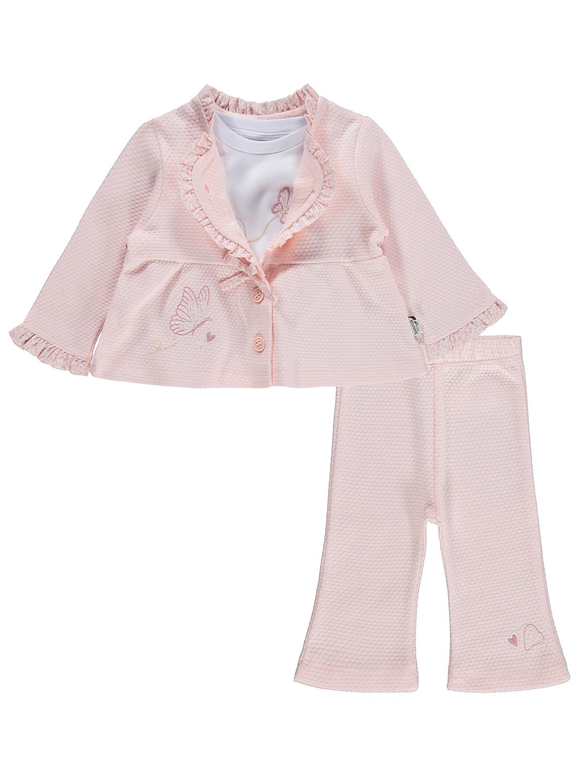Lüks Kumru Tekstil Kelebek Nakışlı 3 lü Hırkalı 6-18 Ay Takım - Bej