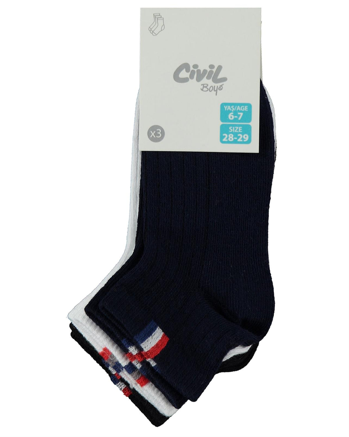 Civil Erkek Çocuk Basic 3'lü Erkek Patik Çorap | Baskılı | Okul Kreş ve Günlük Kullanım