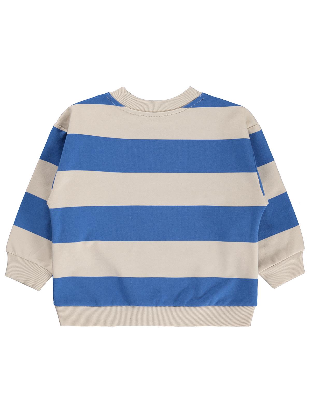 Civil Boys Erkek Çocuk Kalın Çizgili Basic Sweatshirt | 2 İp Uzun Kol | Okul Kreş ve Günlük Kullanım - Mavi