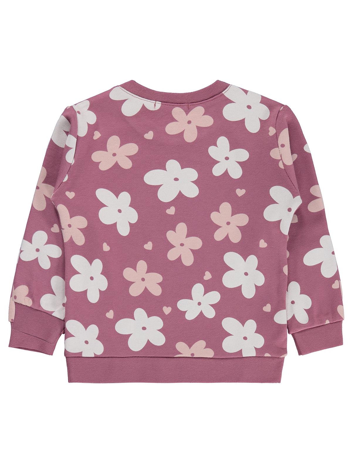 Civil Kız Çocuk Büyük Çiçek Desenli Sweatshirt Km | İnterlok Uzun Kol | Okul Kreş ve Günlük Kullanım - Lila