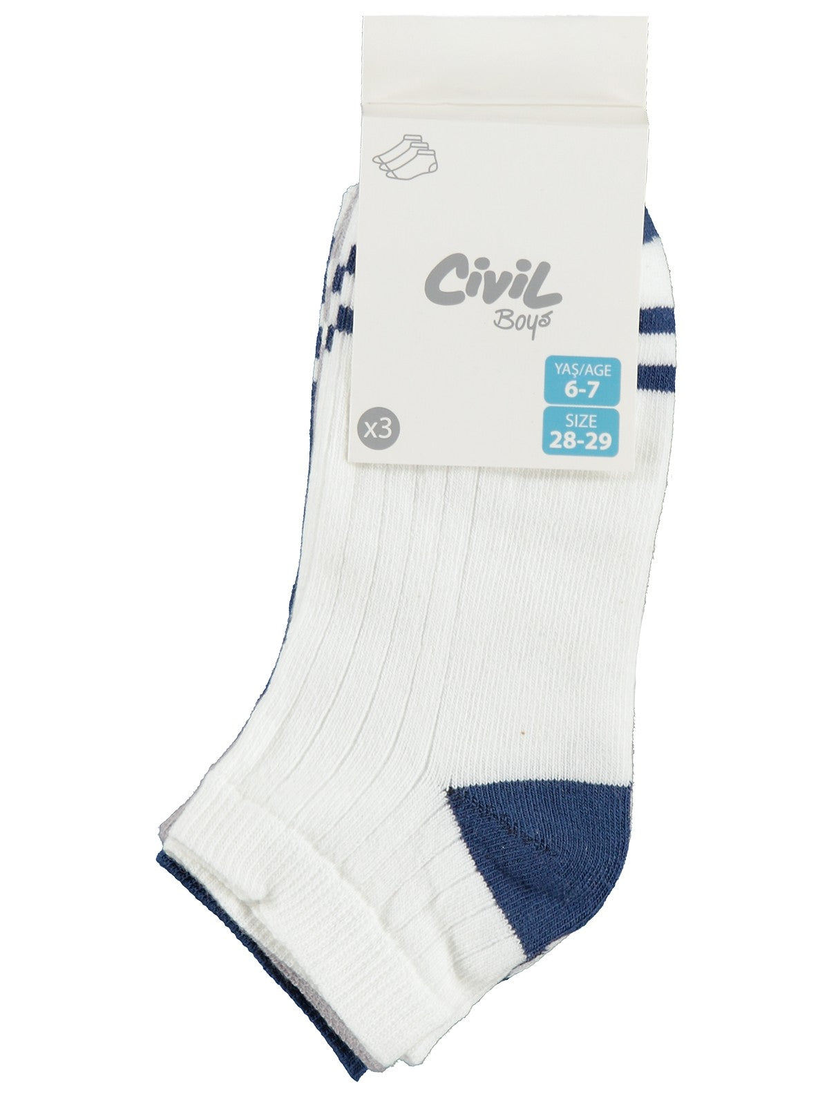 Civil Erkek Çocuk Soft Basic 3'lü Erkek Çocuk Patik Çorap | Baskılı | Okul Kreş ve Günlük Kullanım