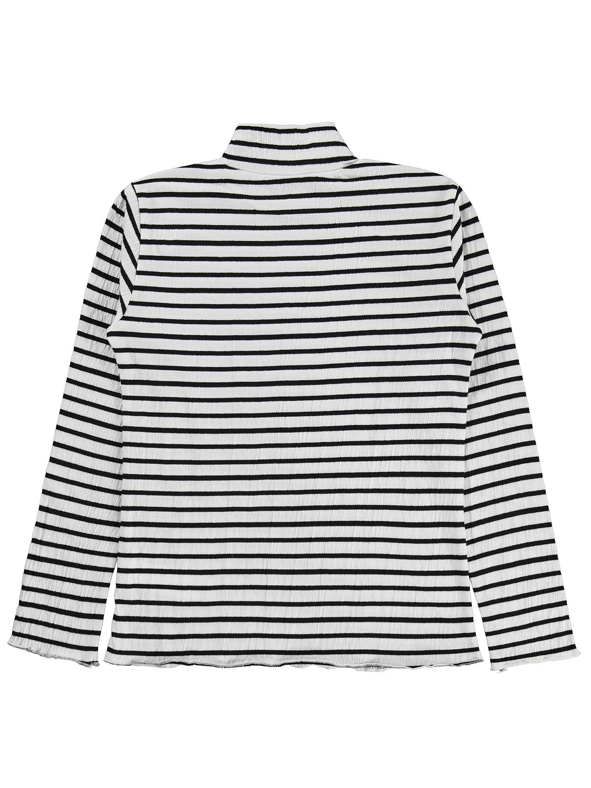 Civil Kız Çocuk Çizgili Boğazlı Sweatshirt | Jakarlı Süprem Uzun Kol | Okul Kreş ve Günlük Kullanım - Ekru