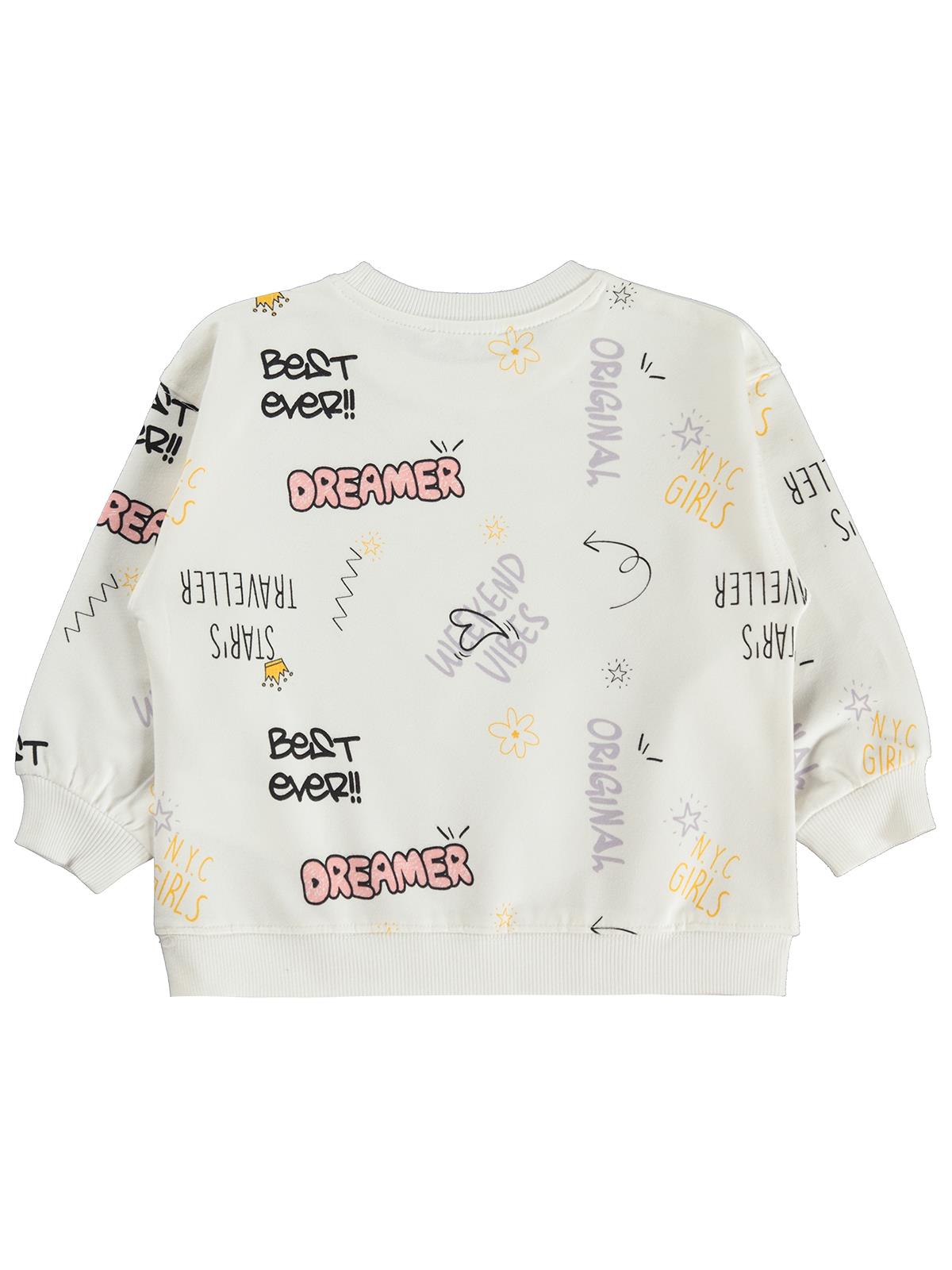 Civil Kız Çocuk Best Ever Baskılı Sweatshirt | 2 İp Uzun Kol | Okul Kreş ve Günlük Kullanım - Ekru