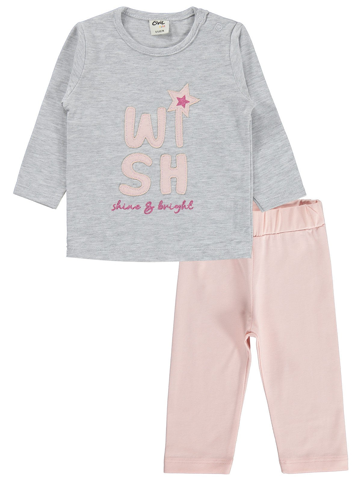 Civil Baby Wish Nakışlı Simli 6-18 Ay Takım - Pudra