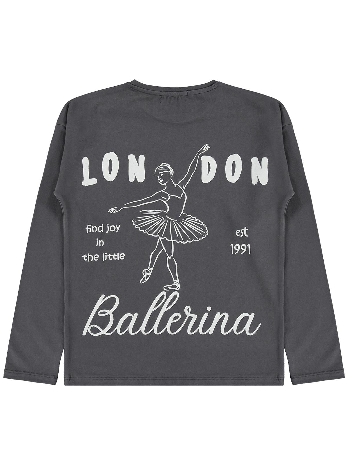 Civil Kız Çocuk Ballerina Baskılı Sweatshirt | Okul Kreş ve Günlük Kullanım - Gri
