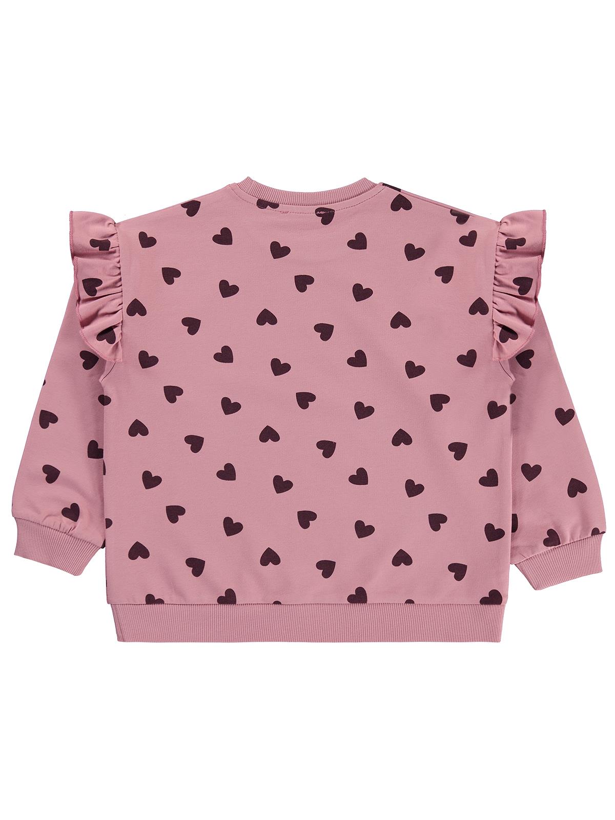 Civil Kız Çocuk Kalp Desenli Sweatshirt | 2 İp Uzun Kol Bisiklet Yaka | Okul Kreş ve Günlük Kullanım - Pembe
