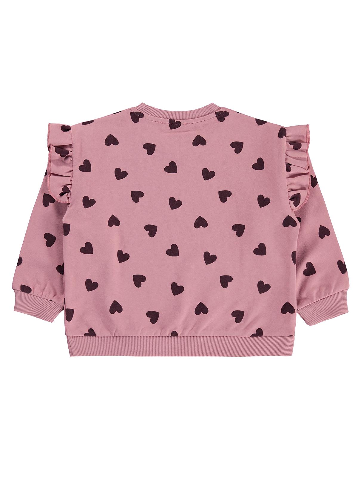 Civil Kız Çocuk Kalp Desenli Sweatshirt | 2 İp Uzun Kol Bisiklet Yaka | Okul Kreş ve Günlük Kullanım - Pembe