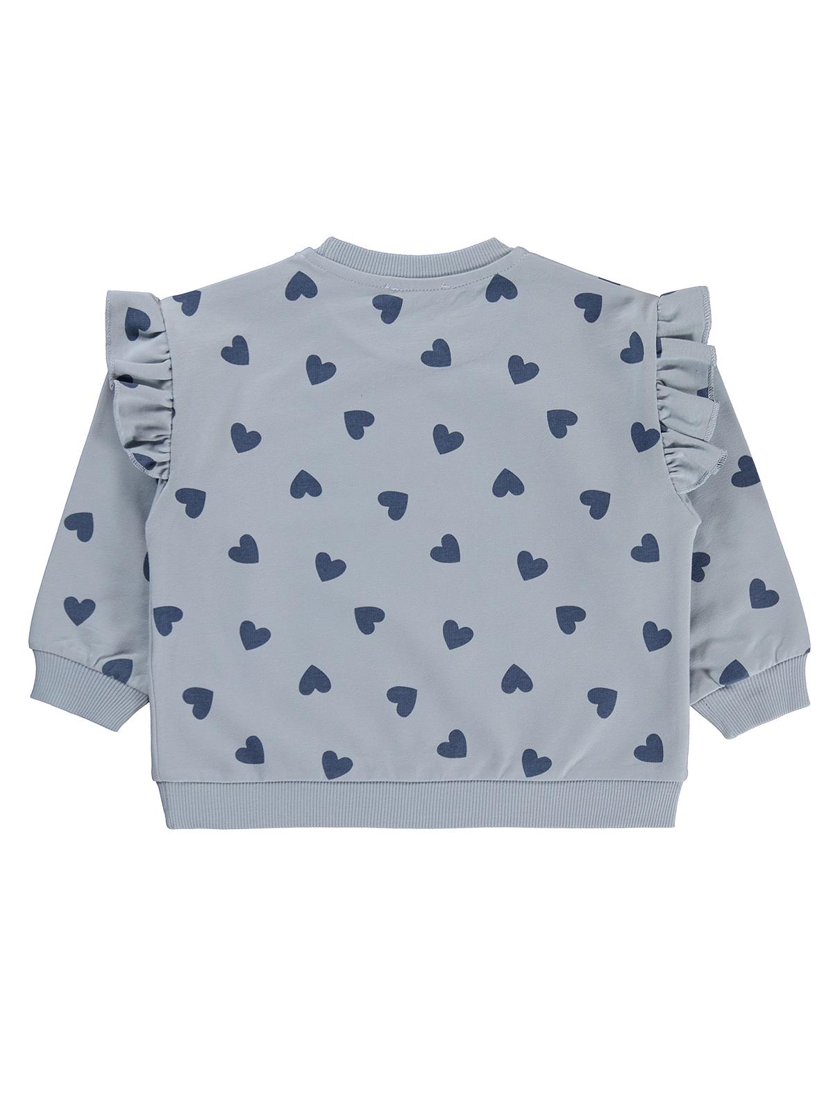 Civil Kız Çocuk Kalp Desenli Sweatshirt | 2 İp Uzun Kol Bisiklet Yaka | Okul Kreş ve Günlük Kullanım - Mavi