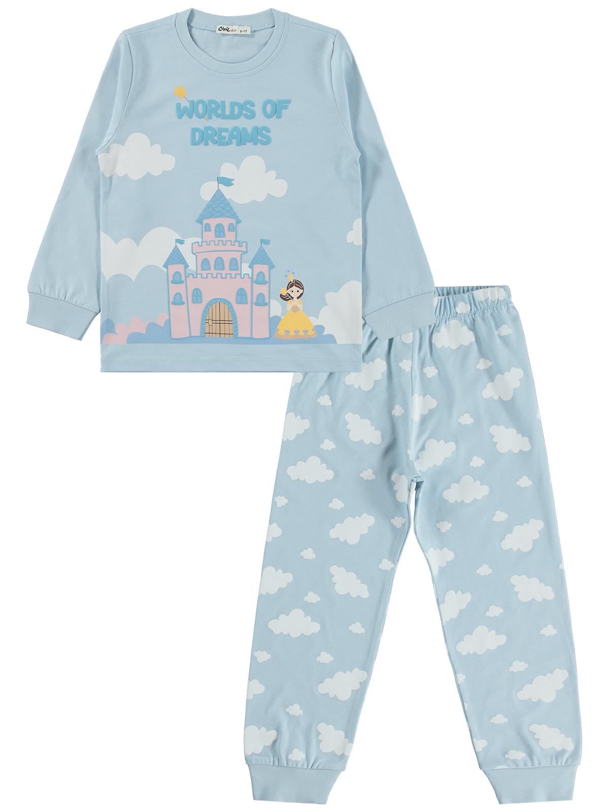Civil Girls Şato Baskılı 6-9 Yaş Pijama Takımı - Mavi