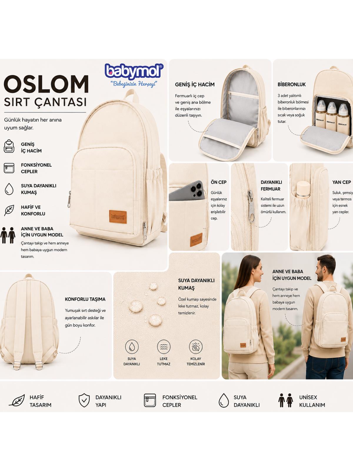 Babymol Oslom Bebek Bakım Çantası - Bej