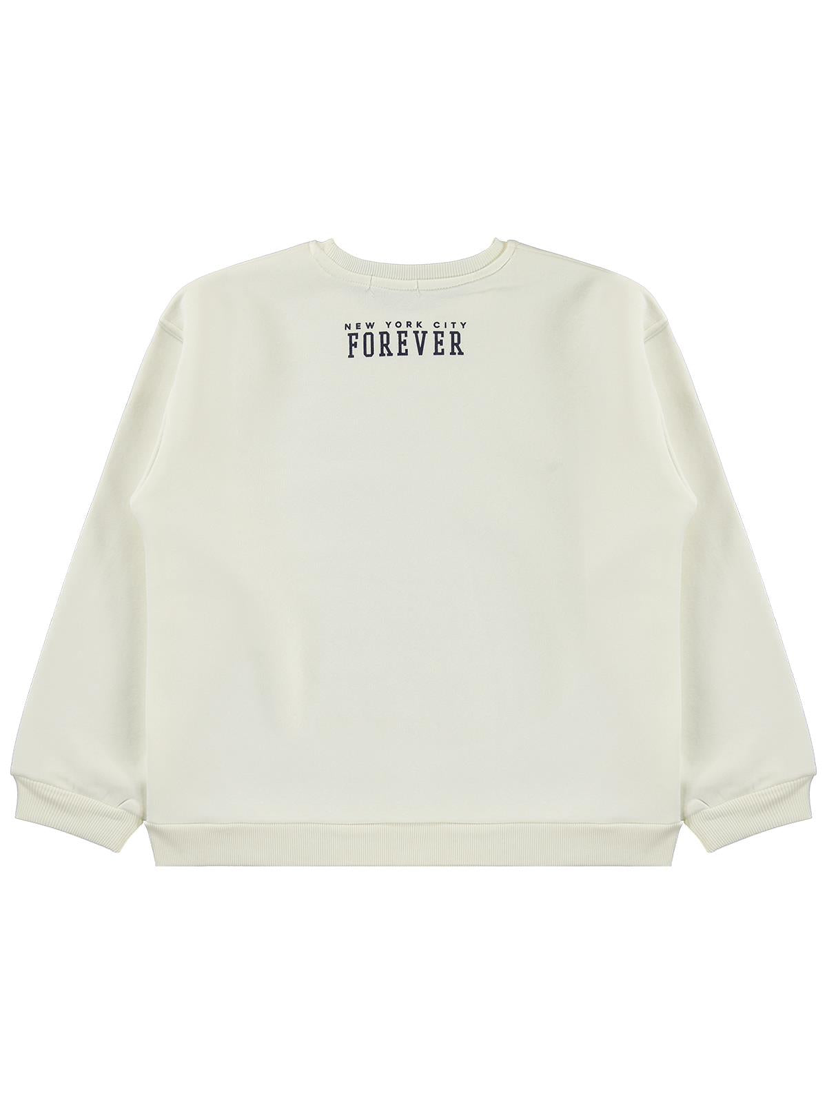 Civil Kız Çocuk 98 Baskılı Sweatshirt | 3 İp Uzun Kol Bisiklet Yaka | Okul Kreş ve Günlük Kullanım - Ekru
