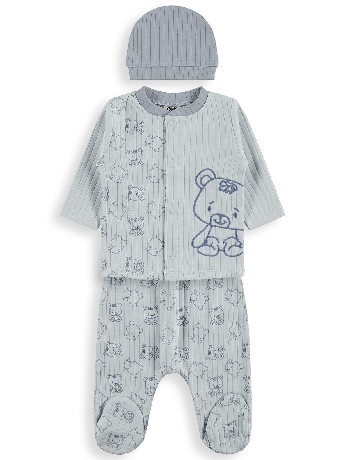 Civil Baby Ayı Baskılı Zıbın Setleri - Mavi