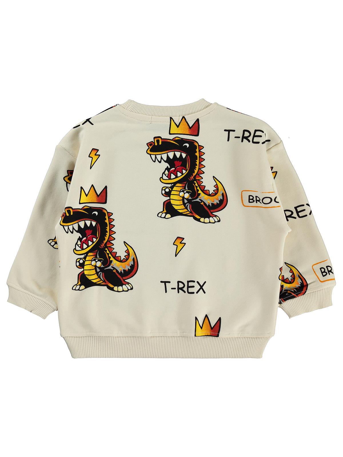 Civil Boys Erkek Çocuk Trex Baskılı Sweatshirt | 3 İp Uzun Kol | Okul Kreş ve Günlük Kullanım - Fil Dişi