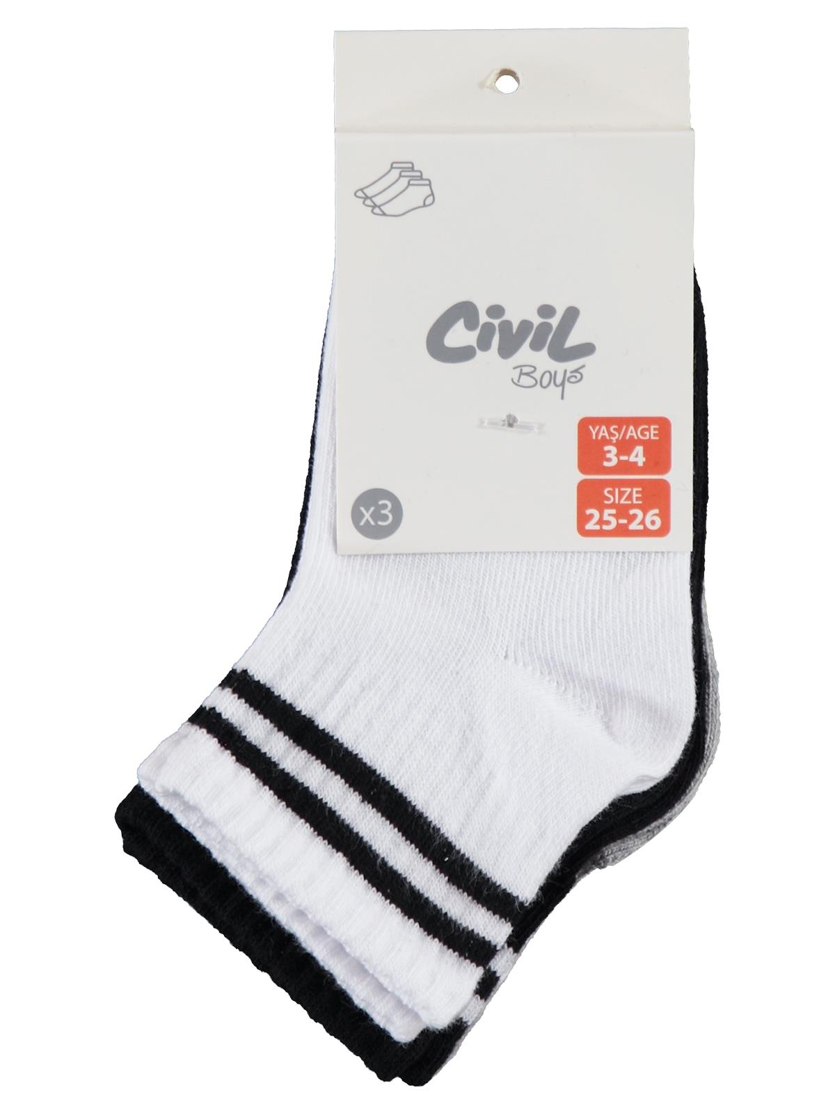 Civil Erkek Çocuk Basic Çizgili 3'lü Erkek Çocuk Patik Çorap | Okul Kreş ve Günlük Kullanım