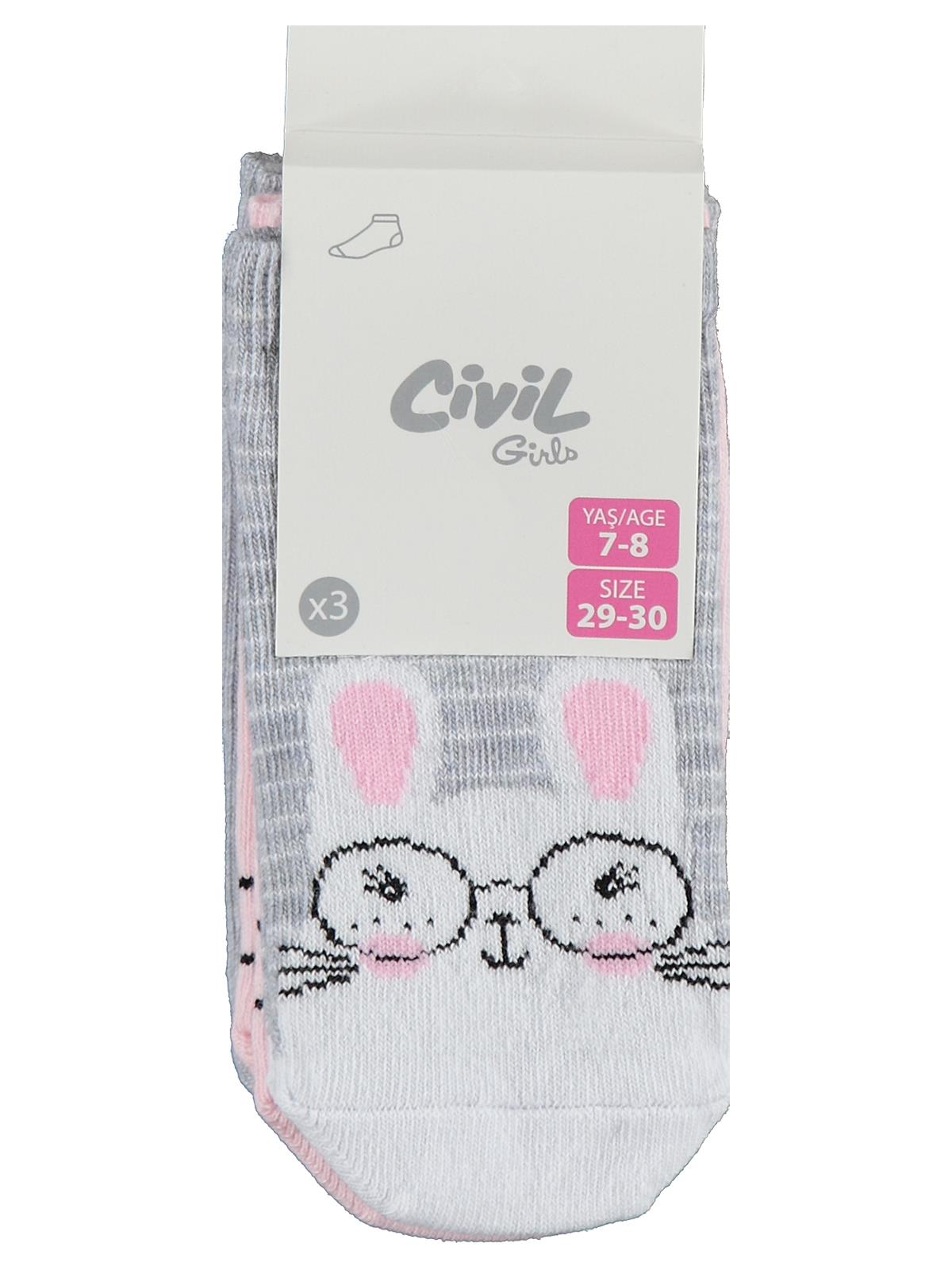 Civil Girls Cute Bunny 3'lü 3-11 Yaş Kız Çocuk Patik Çorap