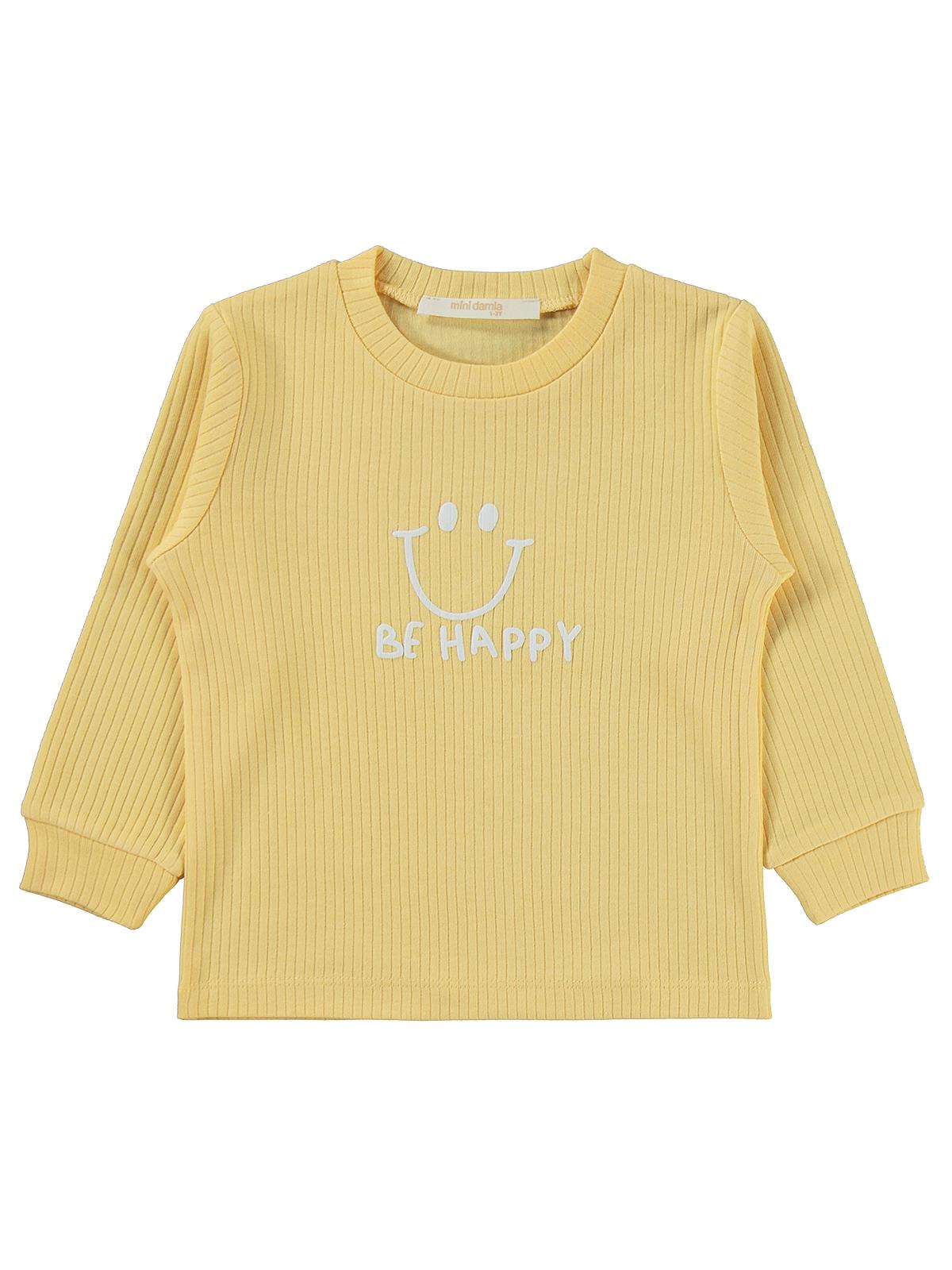 Minidamla Gülen Yüz Baskılı Pijama Takımı | İnterlok Uzun Kol | Okul Kreş ve Günlük Kullanım - Sarı