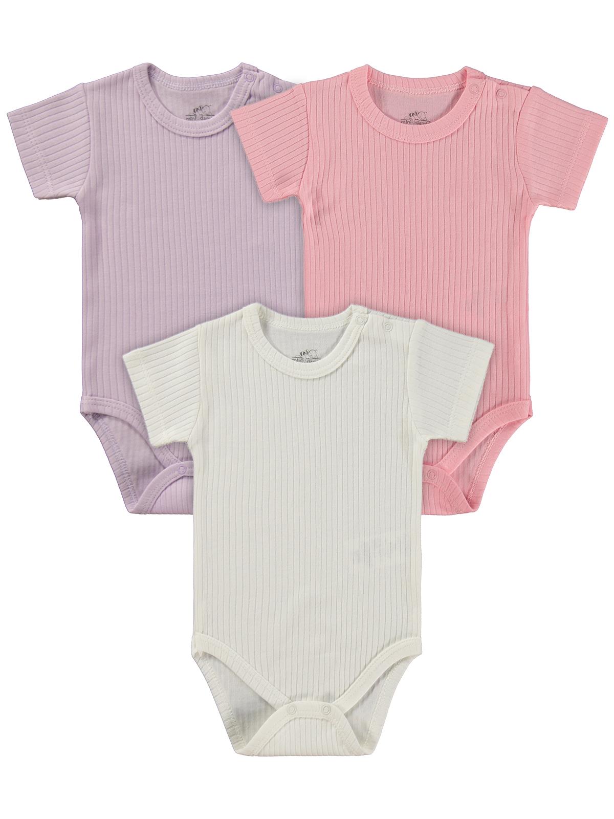 Minidamla Kısa Kol Basic 3'lü set 1-18 Ay Çıtçıtlı Badi - Pembe