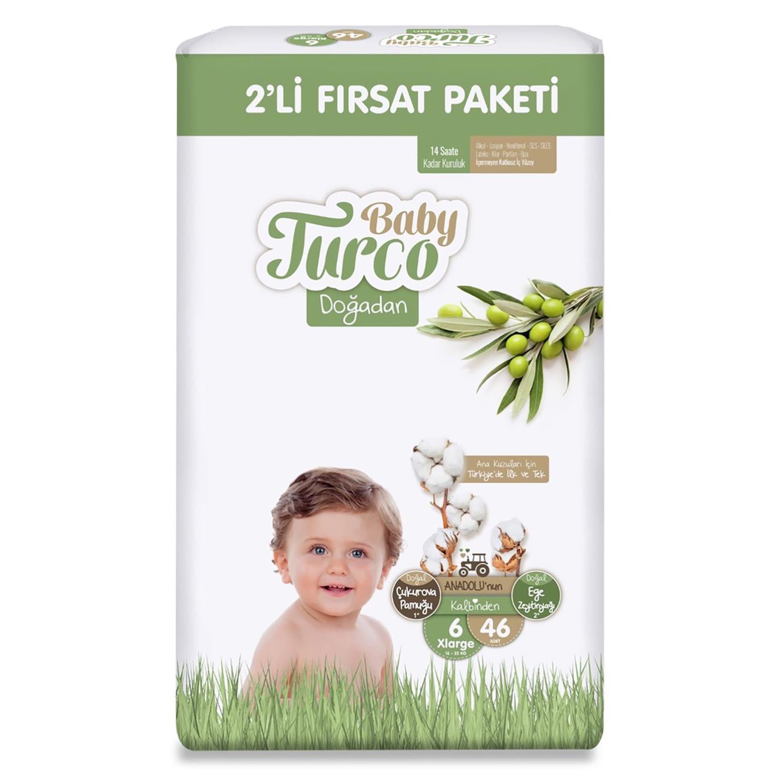 Baby Turco Doğadan Bebek Bezi Fırsat Paketi Bebek Bezi 6 Xlarge Numara 46 Adet