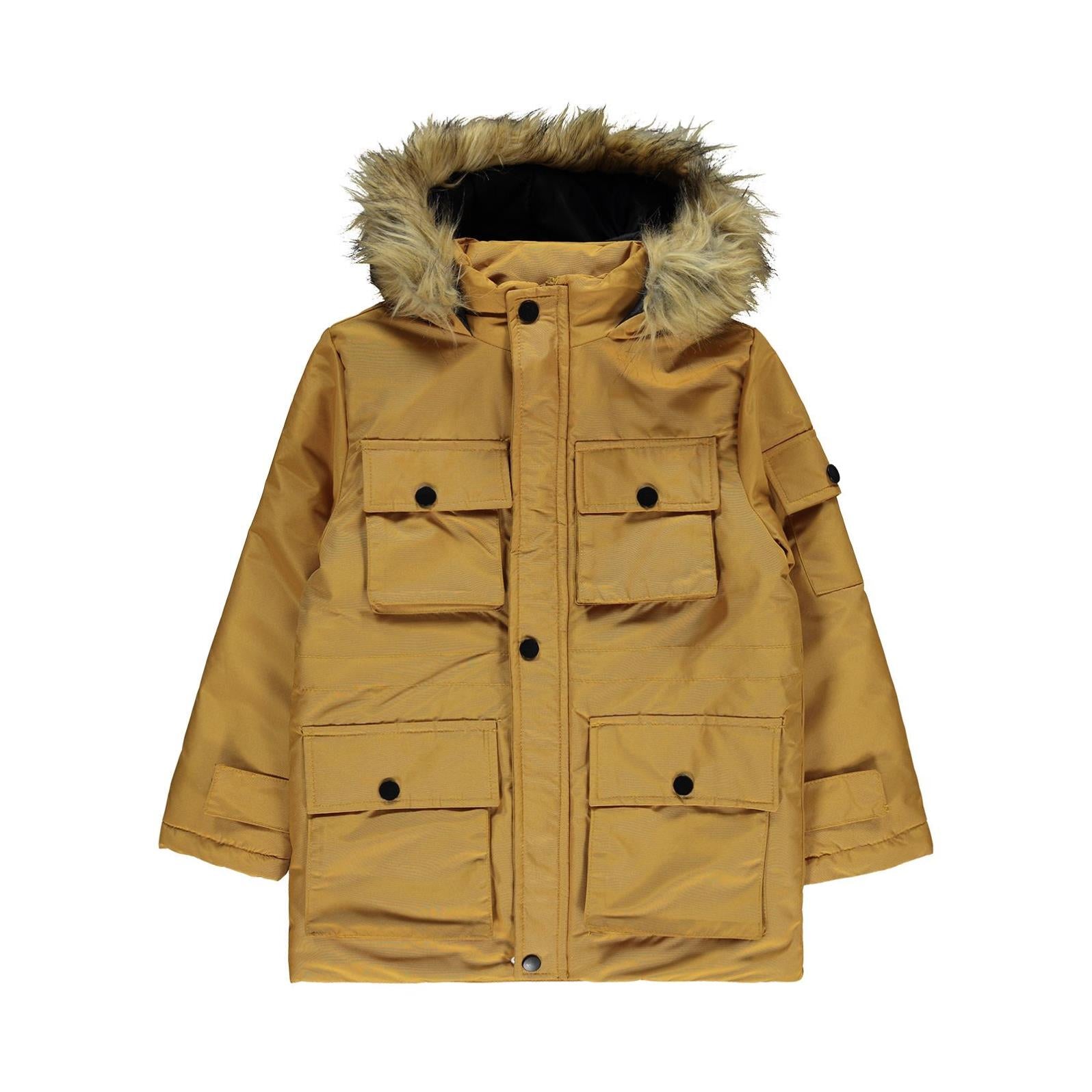 Civil Boys Kapak Cepli Kürklü 10-13 Yaş Mont - Hardal