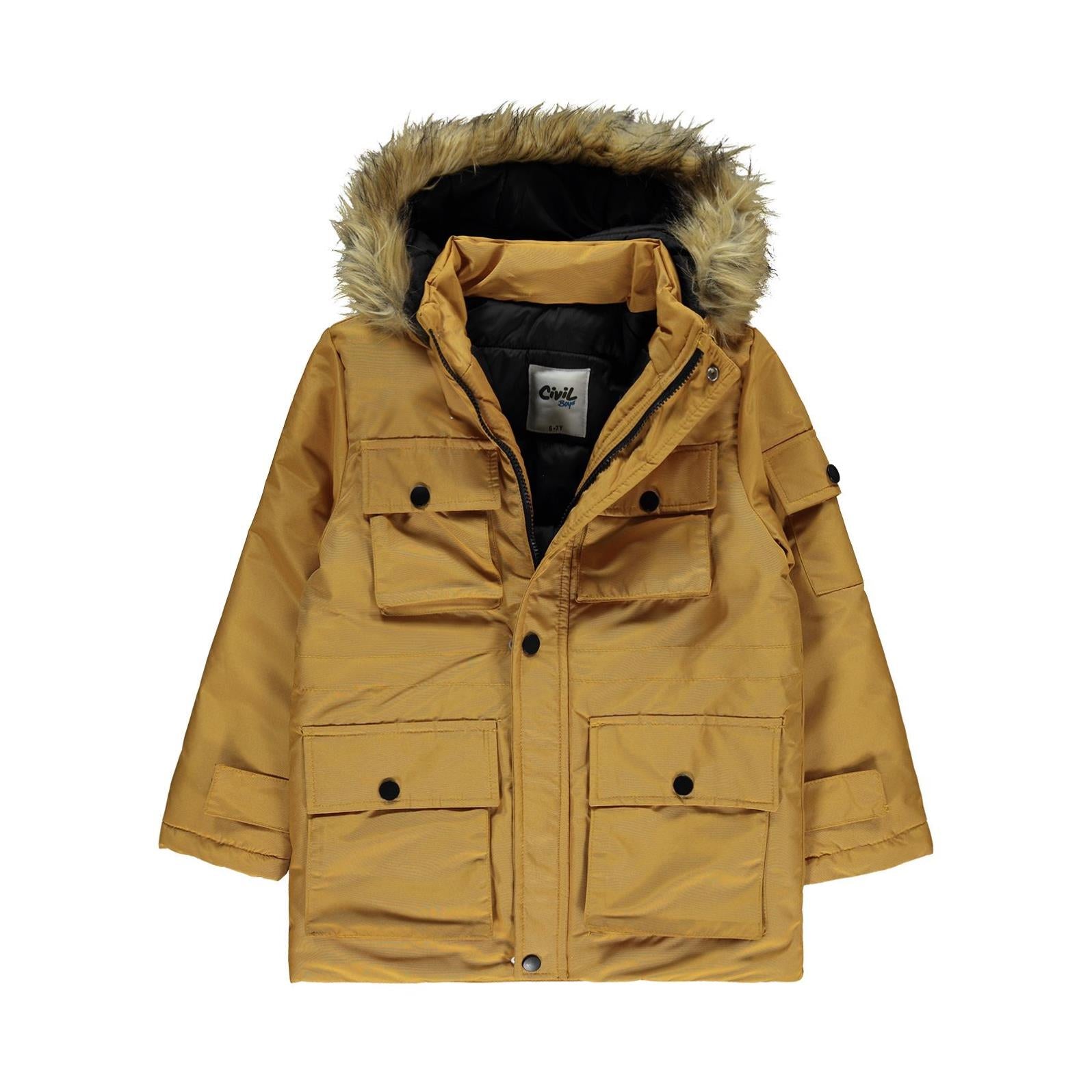 Civil Boys Kapak Cepli Kürklü 10-13 Yaş Mont - Hardal