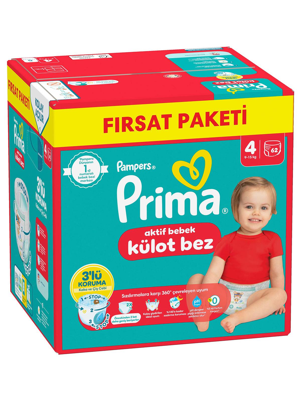 Prima Bebek Bezi Külot Bez Fırsat Paketi Maxi 4 Beden 62'li - Standart