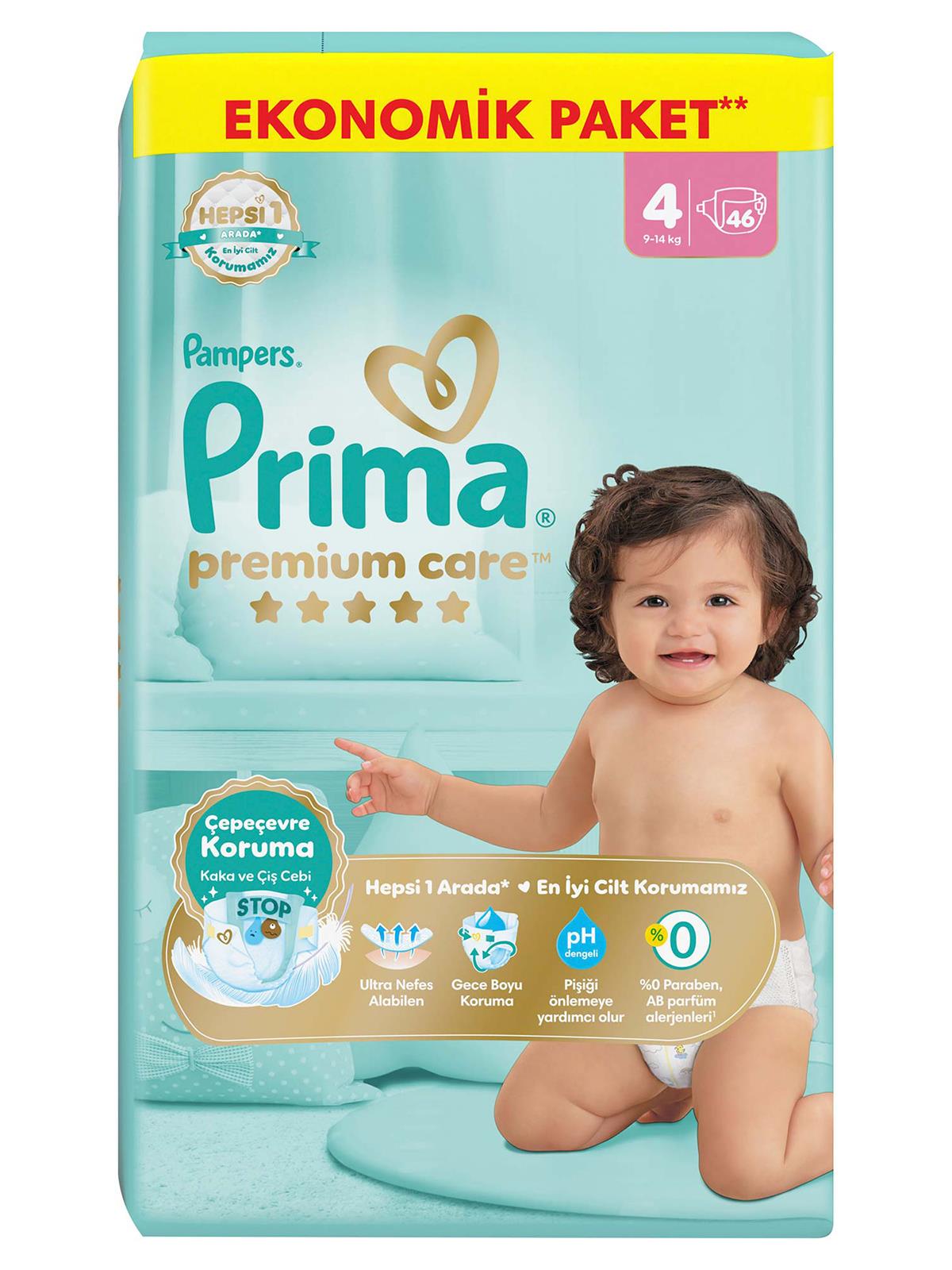 Prima Premium Care 4 Beden Bebek Bezi Maxi Ekonomik Paket 46 Adet