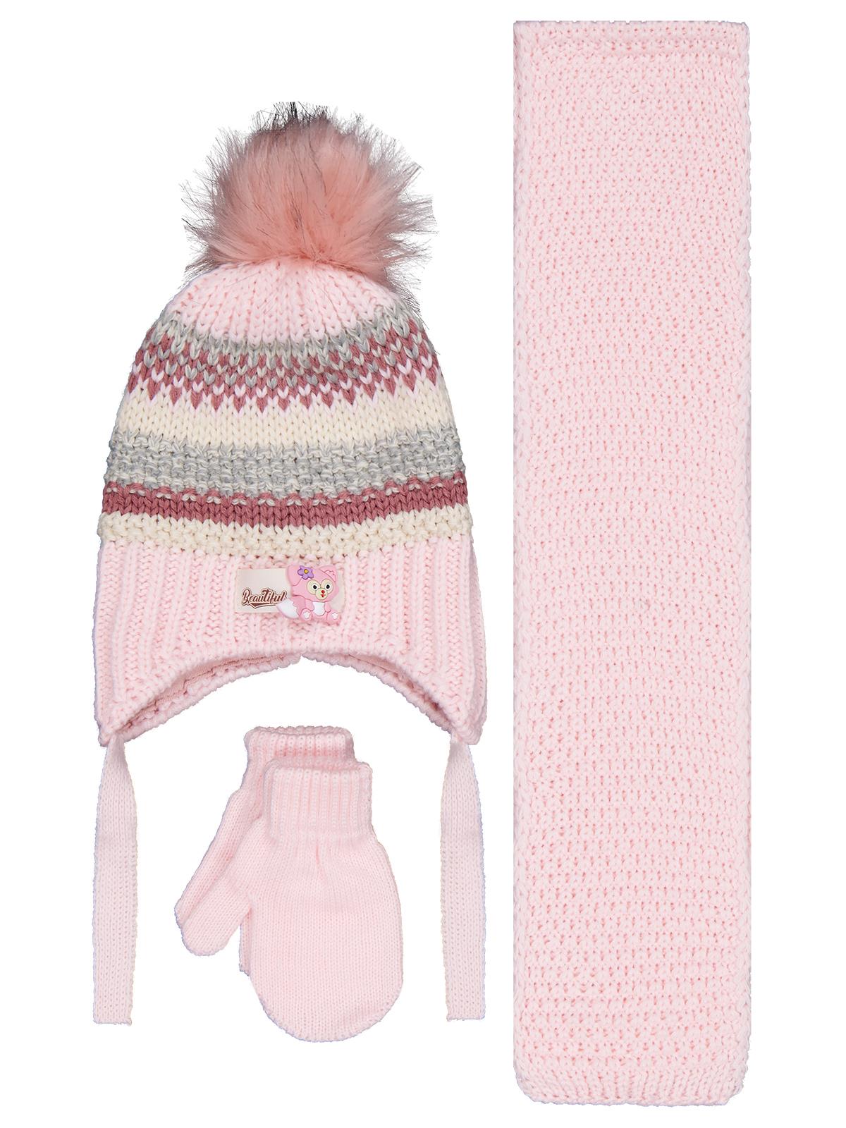 Kitti Bebek Kız  0-18 Aylık Atkı Bere Eldiven Set