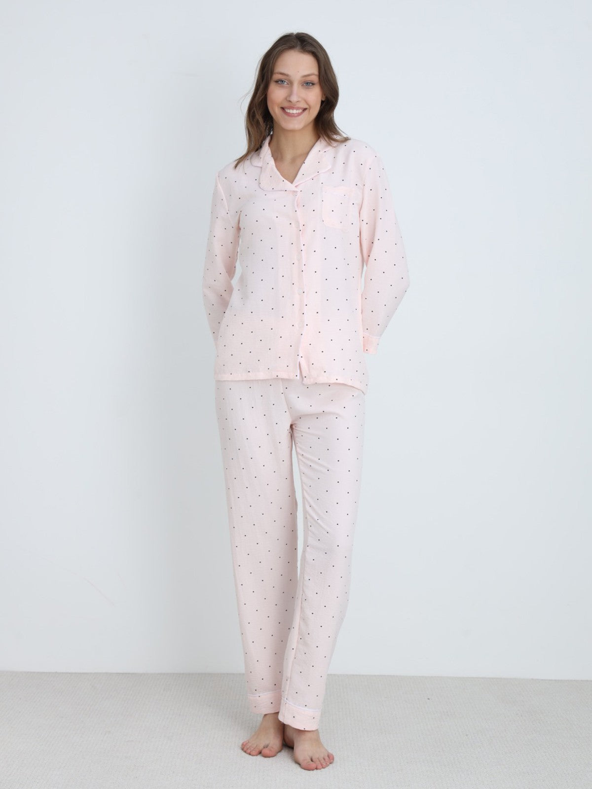 Dofi Kadın Desenli S-XL Pijama Takımı - Pudra