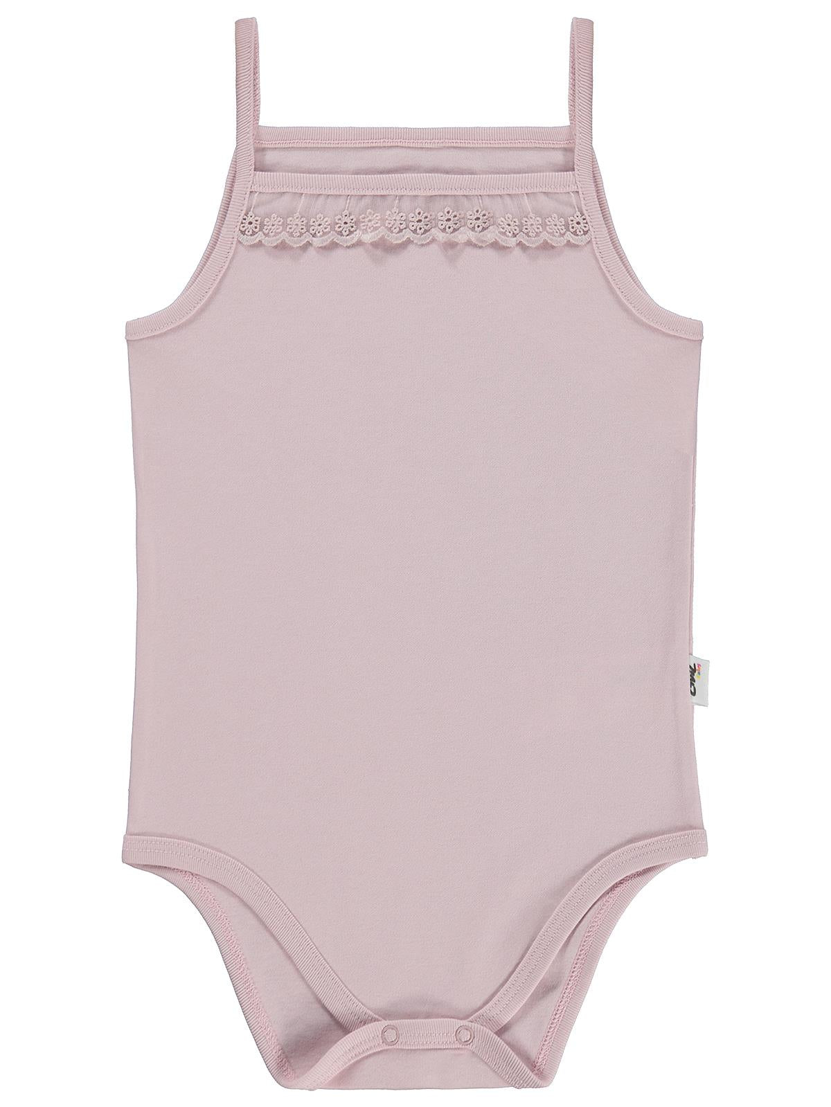 Civil Baby Penye İp Askılı Dantelli  Kız Çıtçıtlı Badi - Pembe