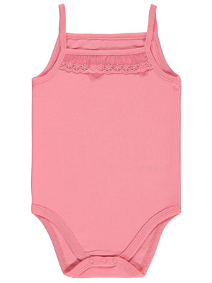 Civil Baby Penye İp Askılı Dantelli  Kız Çıtçıtlı Badi - Pembe