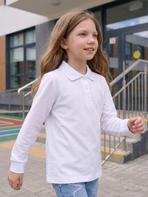 Civil Girls Kız Çocuk Basic Polo Pike Badi | Polo Pike Uzun Kol Gömlek Yaka - Polo | Okul Kreş ve Günlük Kullanım - Beyaz