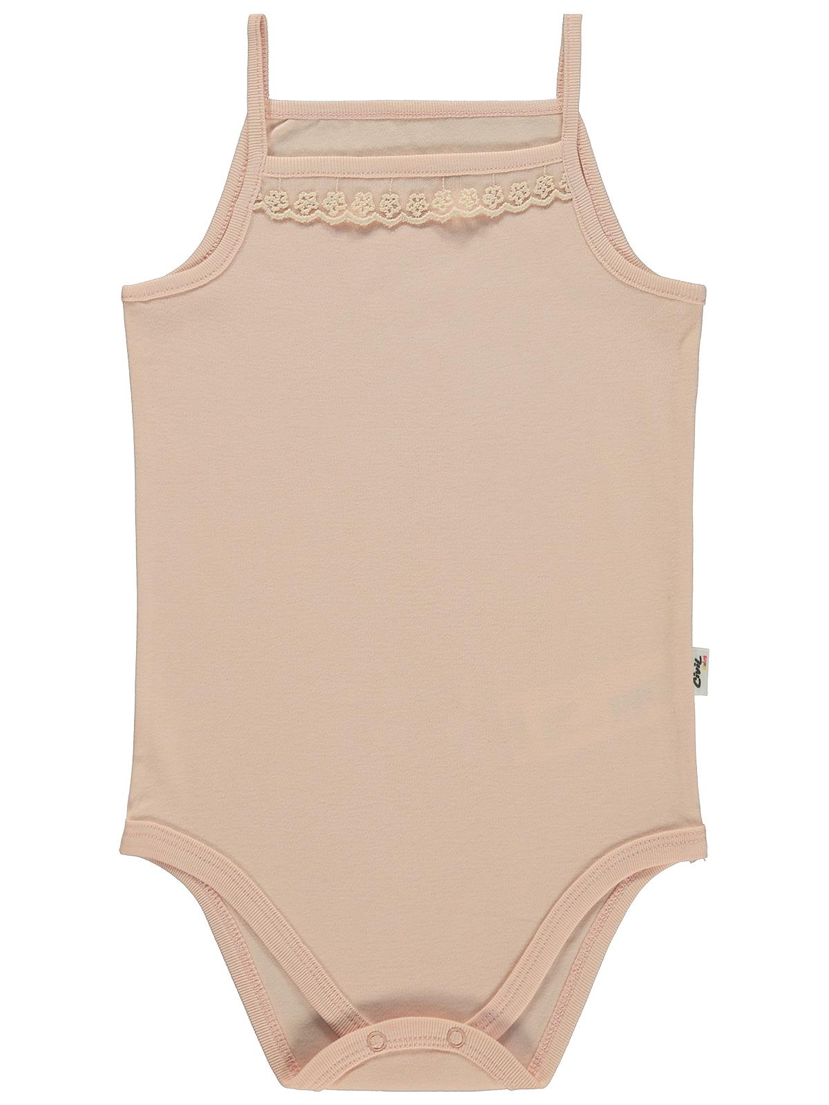 Civil Baby Penye İp Askılı Dantelli  Kız Çıtçıtlı Badi - Pudra