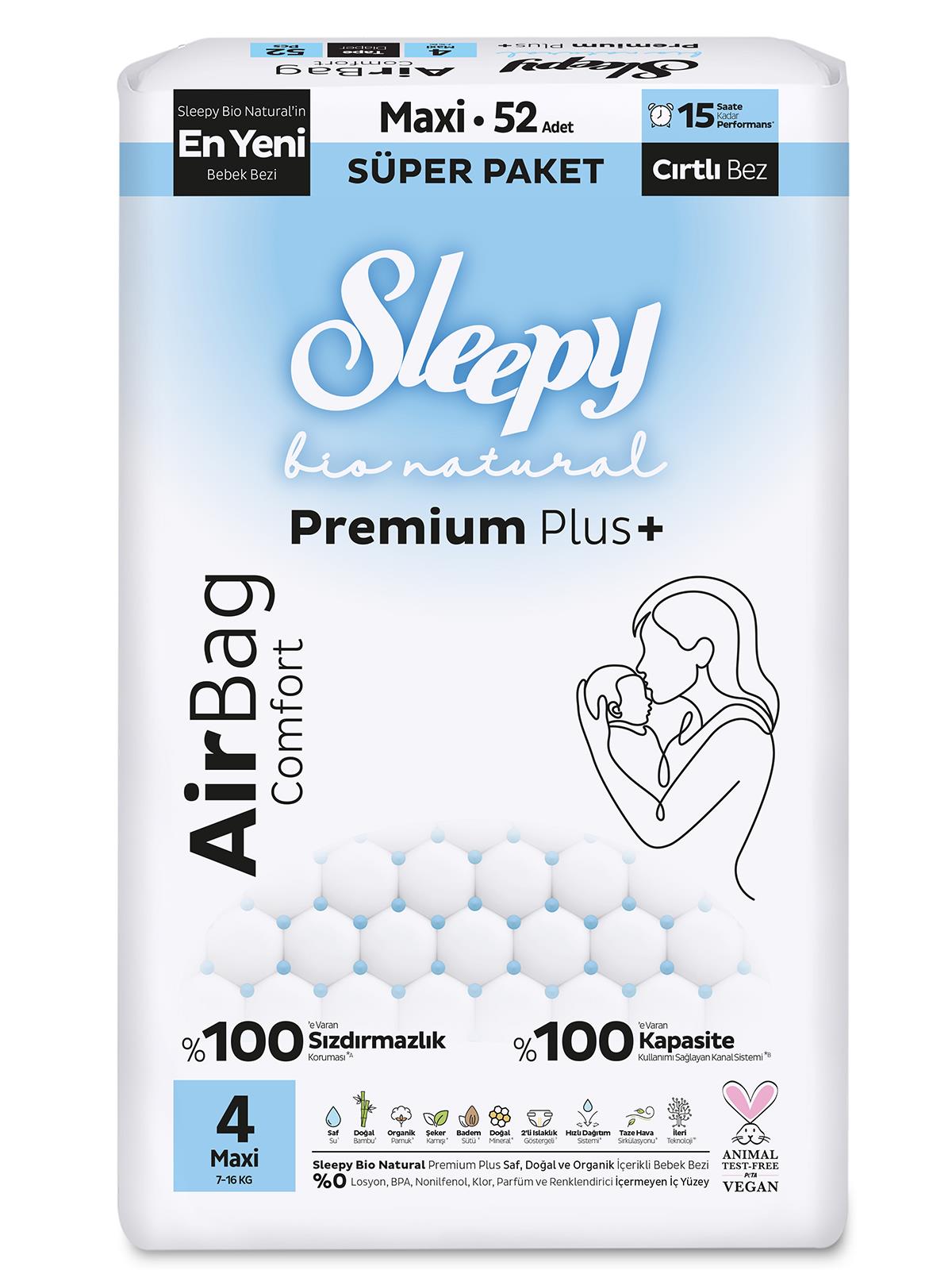 Sleepy Bio Natural Airbag Külot Bez 4 Numara Maxi 52 Adet