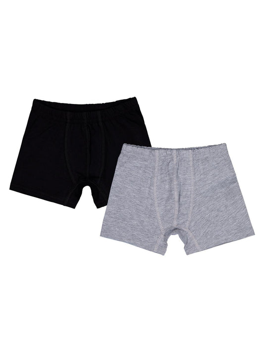 Domi Kids Gri-Siyah Erkek Çocuk 2'li Boxer | Likralı Süprem | Okul Kreş ve Günlük Kullanım
