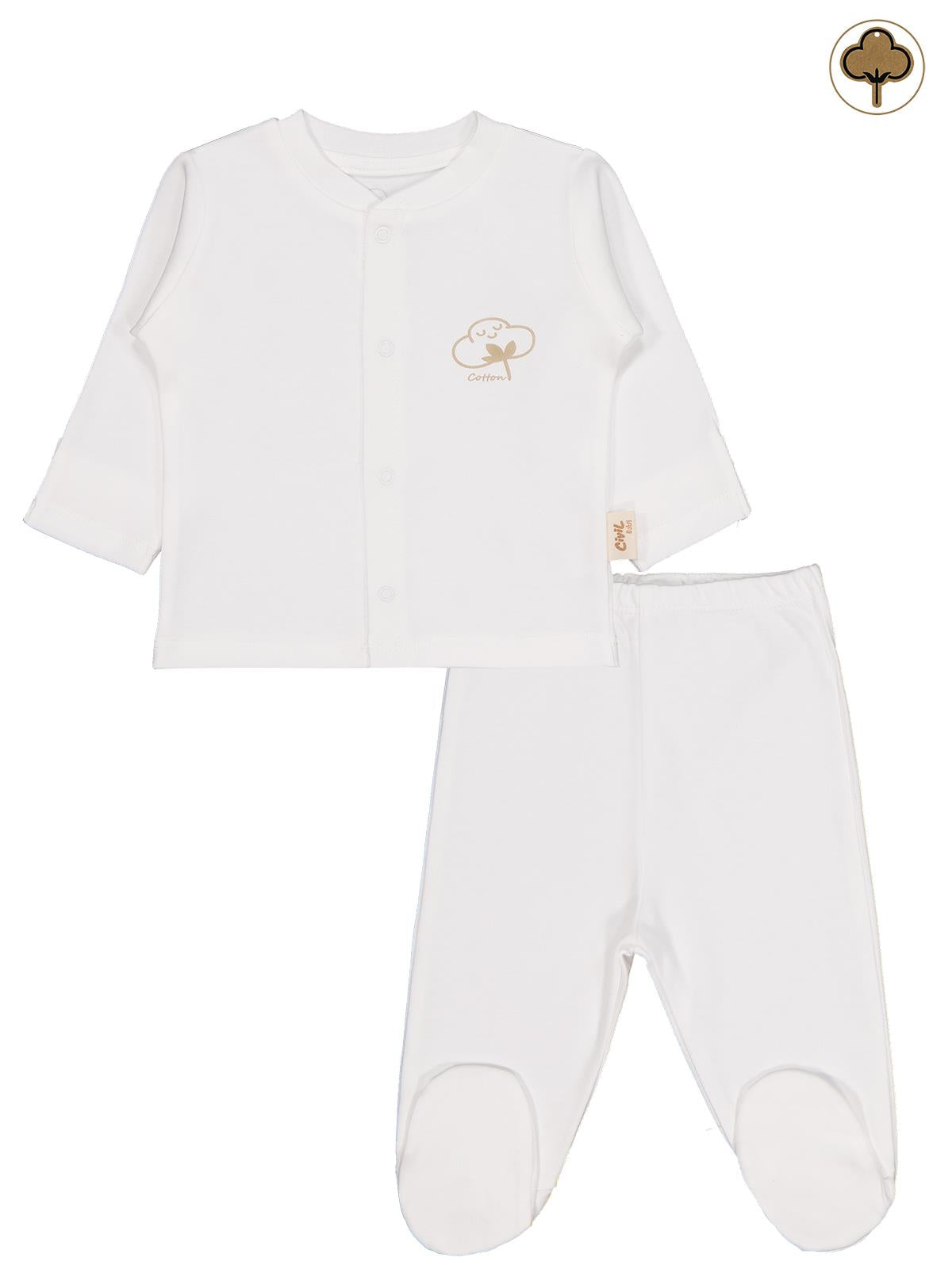 Civil Baby Organik Pamuklu 0-6 Ay Bebe Pijama Takımı - Ekru
