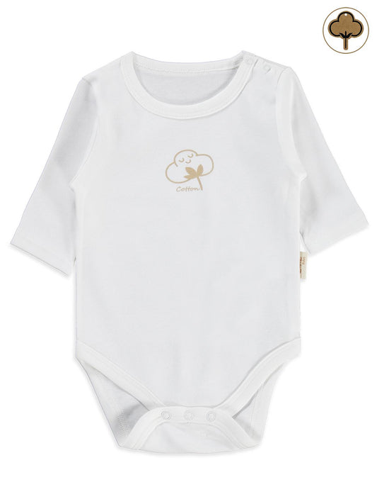 Civil Baby Organik Pamuklu U Kol 0-18 Ay Çıtçıtlı Badi - Ekru