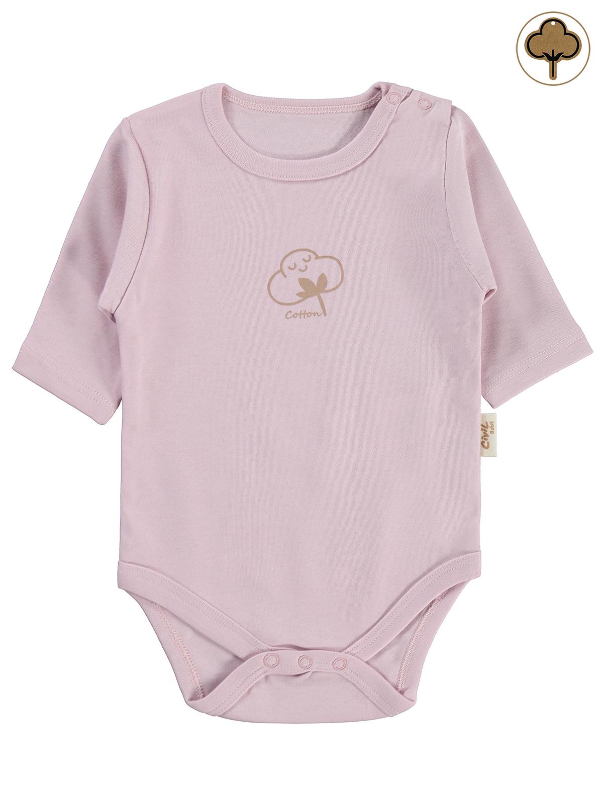 Civil Baby Organik Pamuklu U Kol 0-18 Ay Çıtçıtlı Badi - Pembe