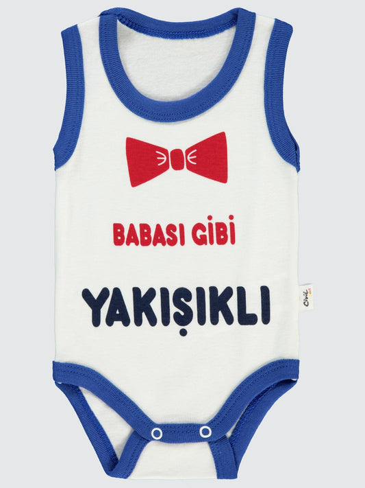 Civil Baby Babası Gibi Yakışıklı Baskılı Sfr.Kol1-36 Ay Çıtçıtlı Badi - Lacivert